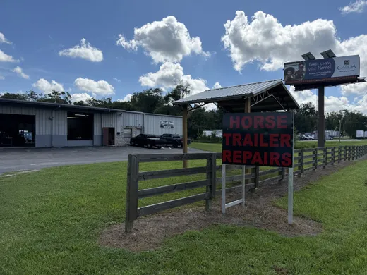 Horse Trailer Repairs sign at the RedLine shop entrance on US Hwy 27 in Ocala, FL